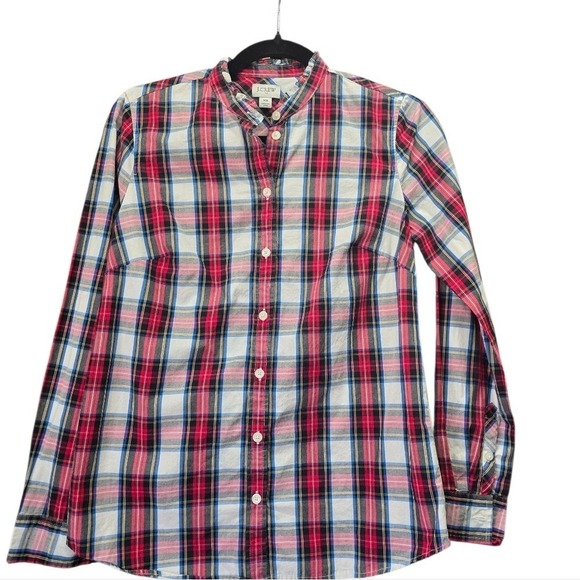 J. Crew Tops - J. Crew Re-Imagined Plaid Button Down Shirt XS Stretch Cotton Ruffle Collar